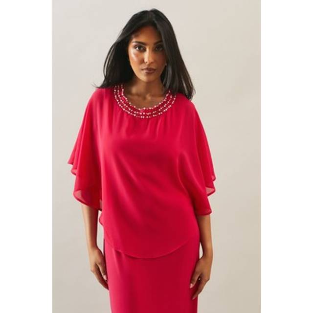 Womens Petite Occasion Pearl Overlay Formal Maxi Dress - Pink - 12