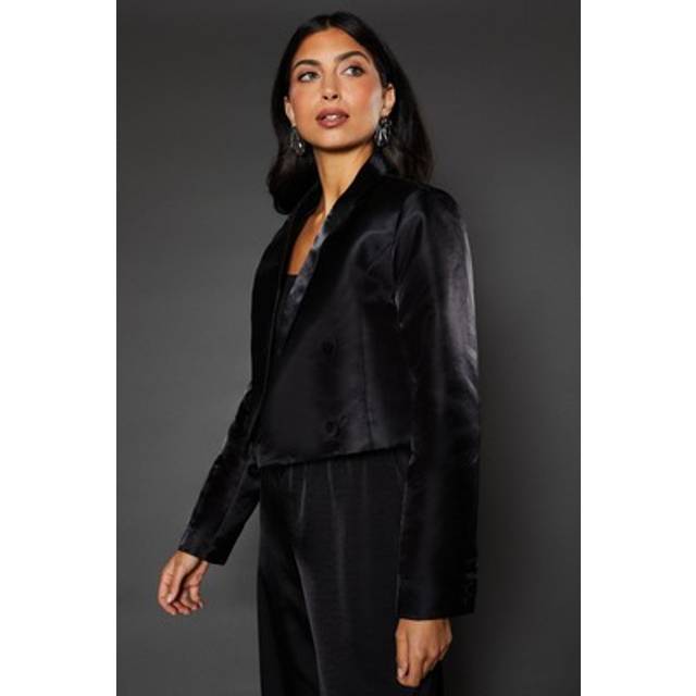 Wallis womens blazer black elegant cropped double breasted black jacket