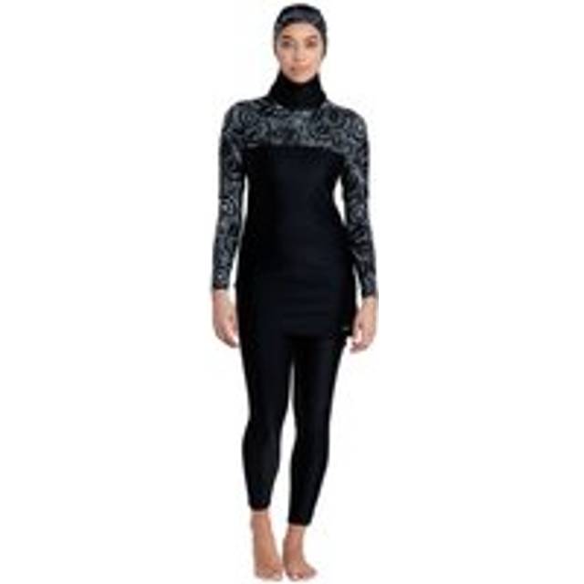 Modesty Suit Band Cut One Piece Swimsuit - Black - 8