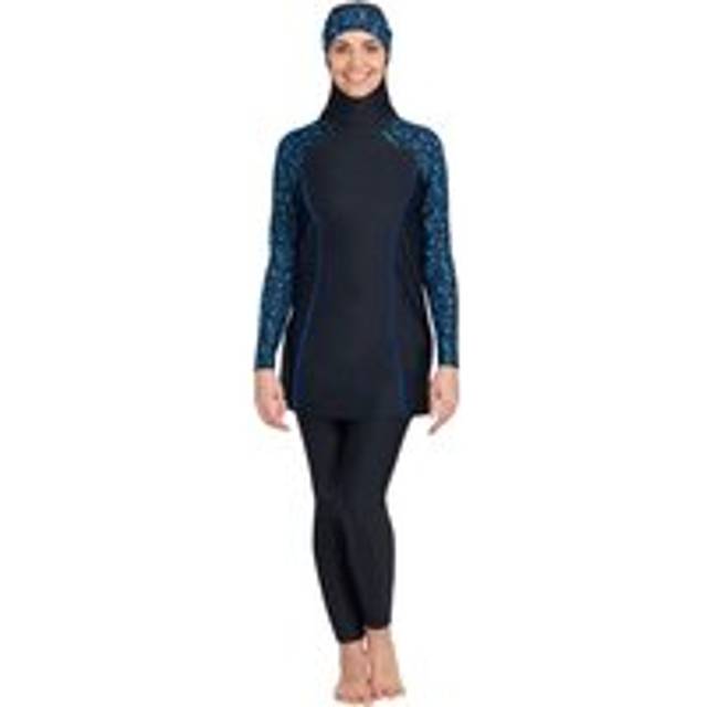 Modesty Suit side print Women One Piece Swimsuit - Black - 14