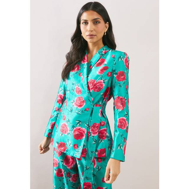 Womens Floral Wrap Occasion Blazer - Green - 10