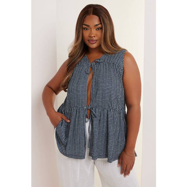 Yours Curve Black Gingham Bow Tie Front Top, Women's Curve & Plus Size, Yours - 22-24