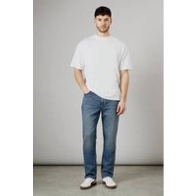 Mens Vintage Wash Stretch Straight Fit Jeans - Dark Blue
