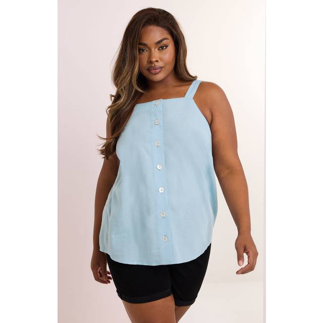 Yours Curve Light Blue Square Neck Vest Top, Women's Curve & Plus Size, Yours - 34-36