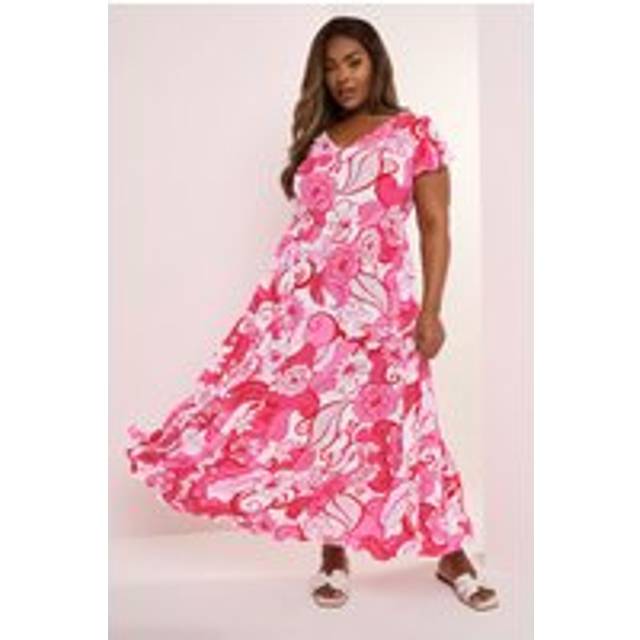 Yours Curve Pink Floral Crinkle Thrown On Maxi Dress, Women's Curve & Plus Size, Yours - 14