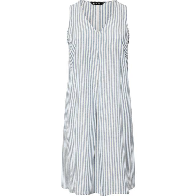 Yours Curve Blue Stripe Print Pleat Front Linen Dress, Women's Curve & Plus Size, Yours - 20