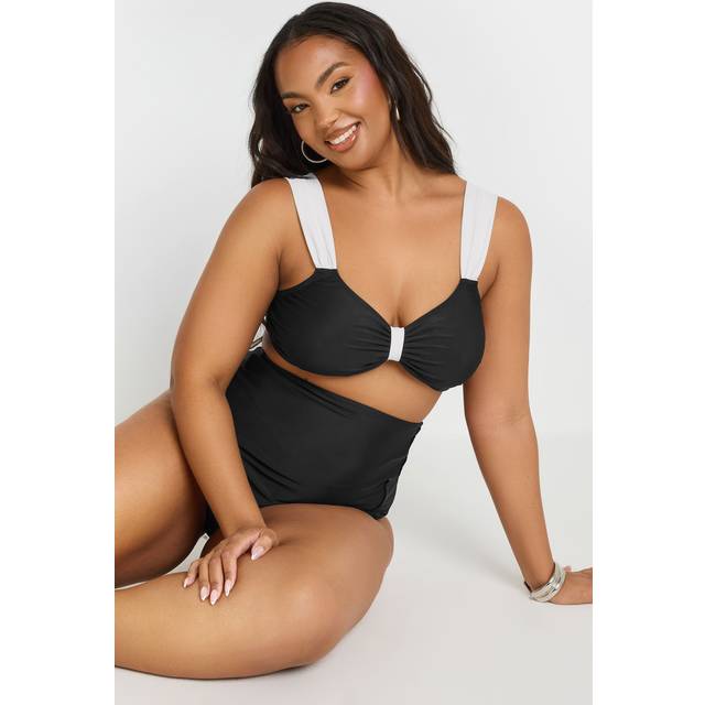 Yours Curve Black Contrast Strap Bikini Top - 18