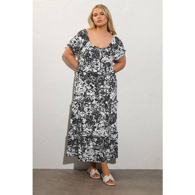 Yours Curve Black Floral Print Milkmaid Maxi Dress, Women's Curve & Plus Size, Yours - 18