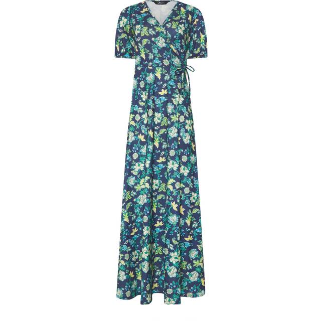 Lts Tall Navy Blue & Green Floral Print Wrap Maxi Dress 20 Lts | Tall Women's Maxi Dresses