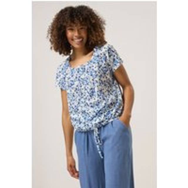 M&Co White & Blue Ditsy Floral Tie Front Top 12 M&Co Womens