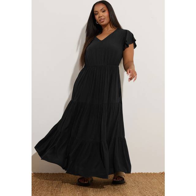 Yours Curve Black Crinkle Thrown On Maxi Dress, Women's Curve & Plus Size, Yours - 30-32
