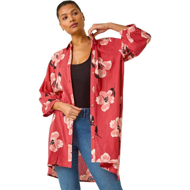 Longline Floral Print Blouse - Red - 10