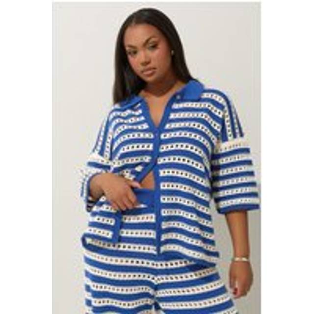 Limited Collection Curve Blue & White Stripe Crochet Shirt, Women's Curve & Plus Size, Limited Collection - 18-20