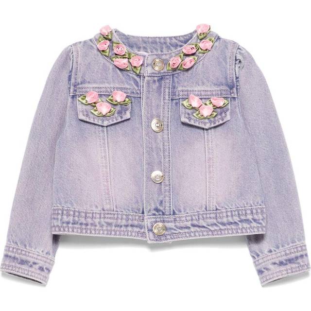 Monnalisa, Light Jackets, female, Blue, 18 M, Rose Fleece Denim Jacket in Blue