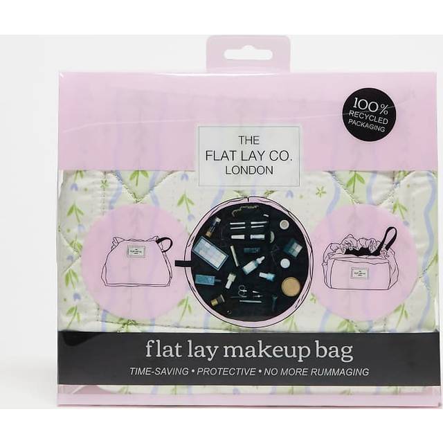 The Flat Lay Co. Småblomstret Makeuptaske Med Løbesnor - Grøn