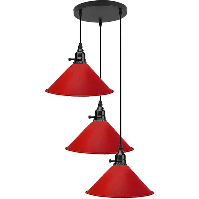 Industrial 3 Head Cluster Ceiling Pendant Light With Adjustable Cord E27 Base Metal Light Fitting Cone Shaped Light Shade Hanging Lamps - Red