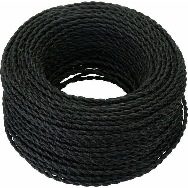 2Core Twisted Vintage Coloured 0.75Mm Braided Fabric Flexible Electrical UK Lighting Wire Cord / Cable - Black (0.08cm W X 0.08cm D)