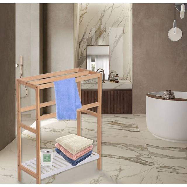 Kassi Bamboo Free Standing Towel Rack W/Bottom Shelf