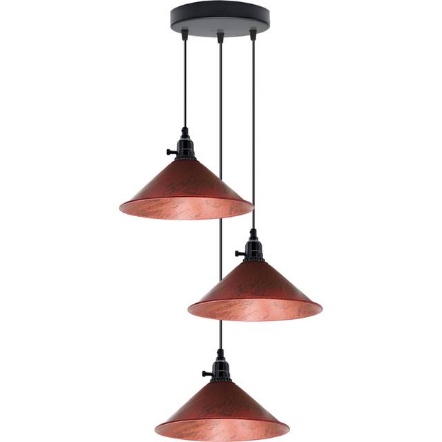 Industrial 3 Head Cluster Ceiling Pendant Light With Adjustable Cord E27 Base Metal Light Fitting Cone Shaped Light Shade Hanging Lamps - Rustic Red