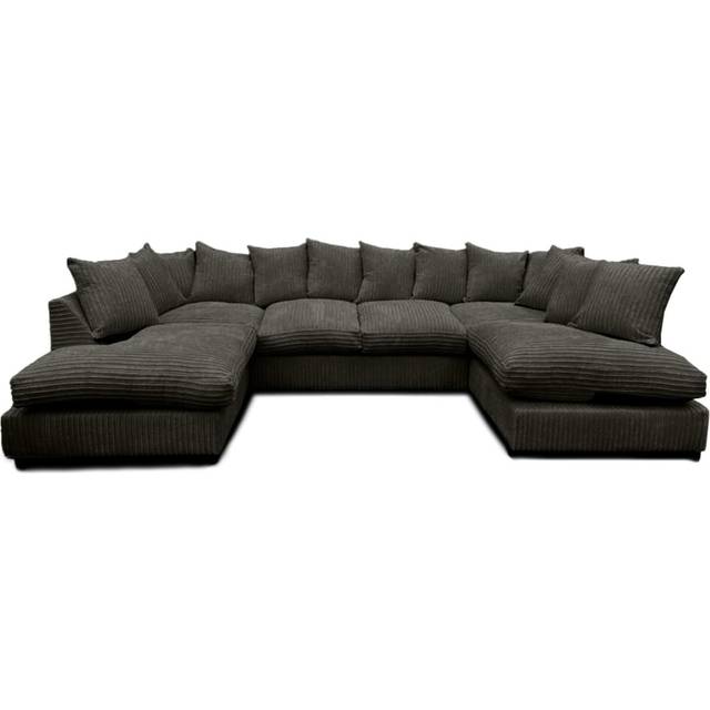 Jumbo Cord Fabric U-Shaped Sofa – Small Back - Black (90cm H X 275cm W X 167cm D)