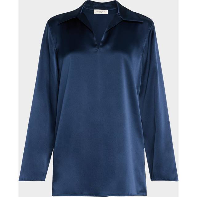 Split-Collar Silk Blouse - LIDO BLUE - Small