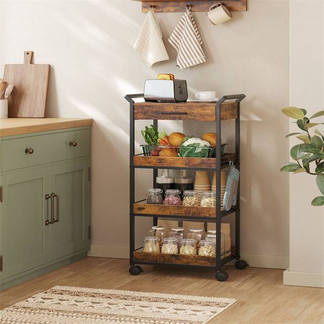 Anahit Metal Bar Cart - Black (10cm W X 10cm D)