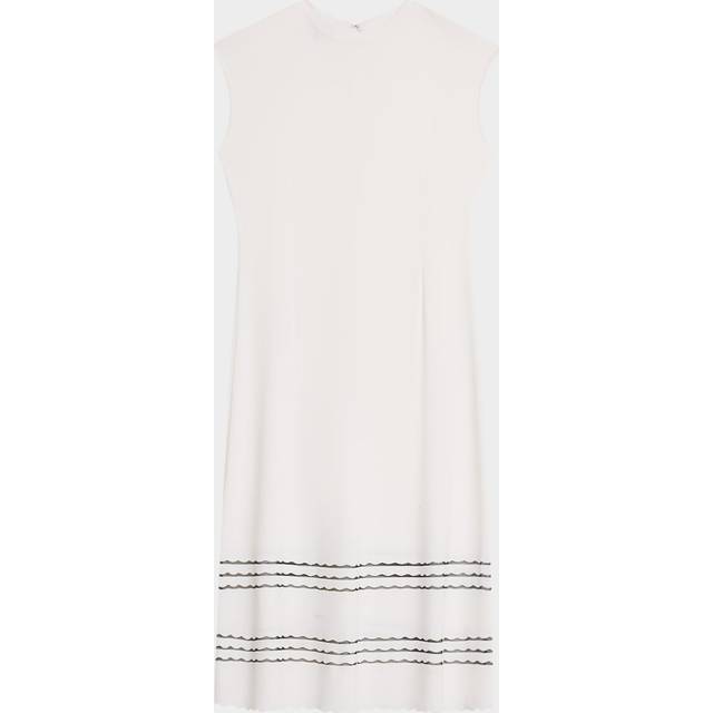Sleeveless Scalloped Knit A-Line Midi Dress - White/Black - X-Small