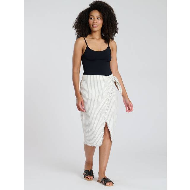 South Beach Women's Off White Linen Look Striped Wrap Skirt New Look - UK 12