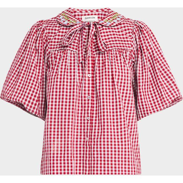 Mila Puff-Sleeve Gingham Blouse - RED - 16 UK (12 US)
