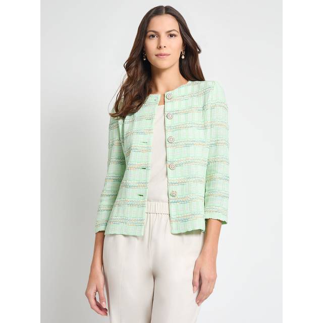 Tailored-Fit Plaid Textured Knit Jacket - Paradise Green/Amber Glow/Cape Verde/Biscotti/White - X-Large
