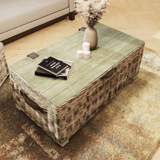 Malaptias Lift Top Block Coffee Table with Storage - Grey (45cm H X 65cm W X 120cm D)