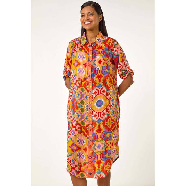 Roman Orange Ikat Button Shirt Dress - Size 10