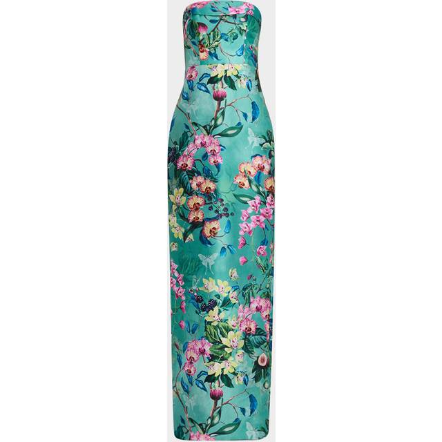 Lulu Floral-Print Mikado Column Gown - LUSH GREENWOOD - 12