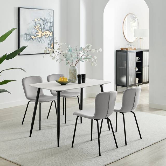 Furniturebox Sienna 4 Seater Marble Effect Ceramic Dining Table White