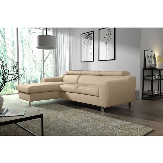 Alford Faux Leather Corner Sofa with Sleeping Function and Storage - Beige (91cm H X 242cm W X 176cm D)