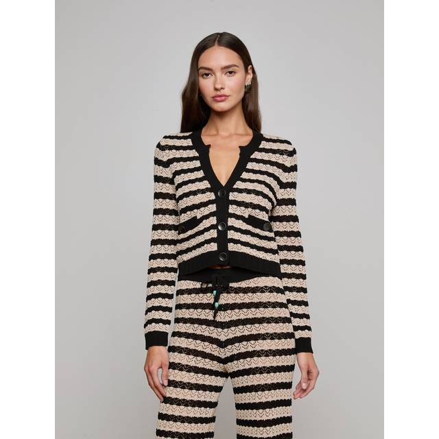 Orla Pointelle Knit Cardigan - BLACKNATURAL STRIPE - X-Large