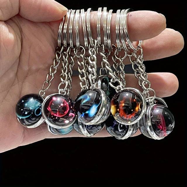 TEMU 12pcs/set Luminous Zodiac Signs Keychains, Fashionable, Iron, , Transparent Glass, With Gift For Birthday, Party,
