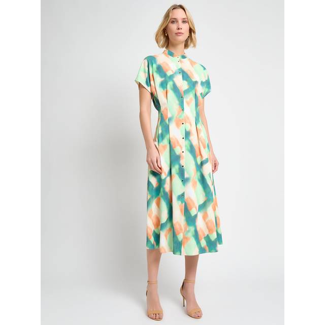 Fit & Flare Crepe De Chine Maxi Shirtdress - Paradise Green/Amber Glow/Cape Verde/Biscotti/White - X-Large