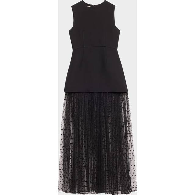 Sleeveless Swiss-Dot Tulle Peplum Gown - BLACK - 8