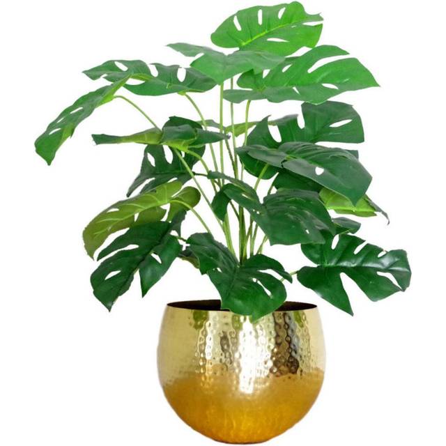 Leaf Artificial Monstera Cheese Plant Monstera Gold Metal Planter 60Cm, Green