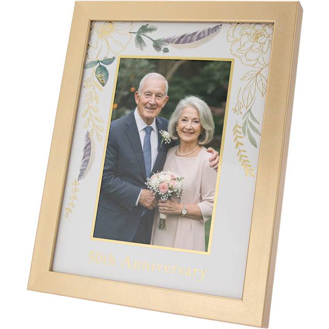 Modern 50th Anniversary 4x6 Frame in Brushed Gold with Floral Denergy savingr - One Size