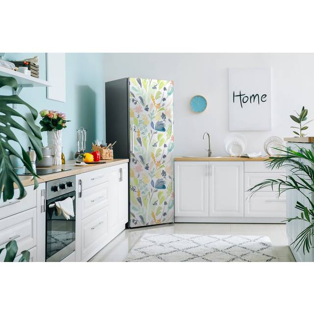Magnetic Protection Fridge Magnet Cover Decorative Sticker 70X190 Cm (27,55X74,8 Inch) Decal For Home Door Protector Freezer Kitchen - Flowers - Blue;Green (190cm H X 70cm W)