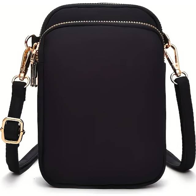 TEMU Women's Lightweight Mini Crossbody Bag - Adjustable Strap, Zipper Closure, Durable Oxford Fabric, Sleek Black Casual Everyday Phone Purse, Mini Purse, Goldtone Hardware