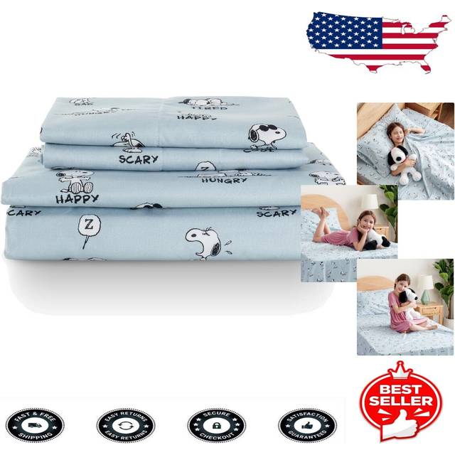 Berkshire Blanket Peanuts Kids Sheet Set  Full Size - 4 Pieces  Peanuts Snoopy Different Emotion Sheet Scale Murky Blue  Cute Character Snoopy Printed