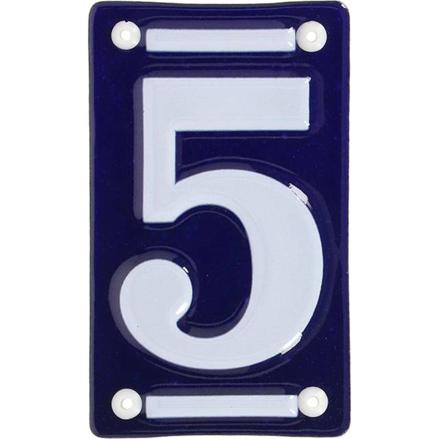 Esschert Design House Numbers  6 inch Enamel Blue and White Address Number Plate - Number 5  Modern House Numbers for Outside