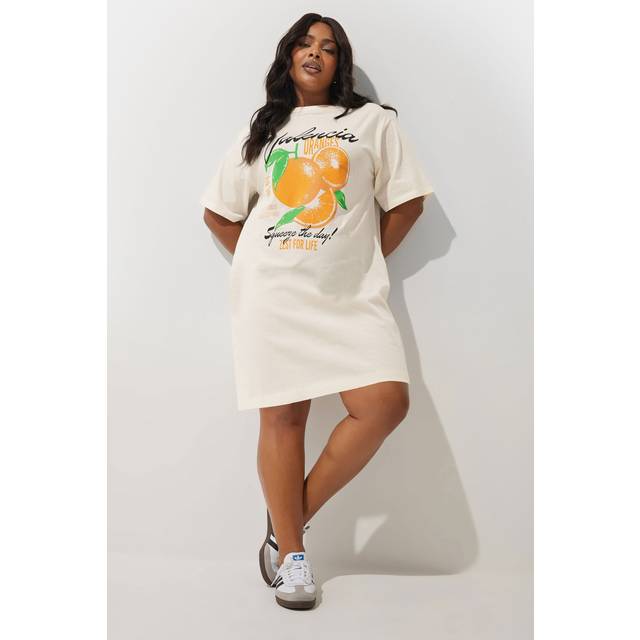 Limited Collection Curve Ivory White 'Valencia' Orange Print Tshirt Dress, Women's Curve & Plus Size, Limited Collection - 22-24