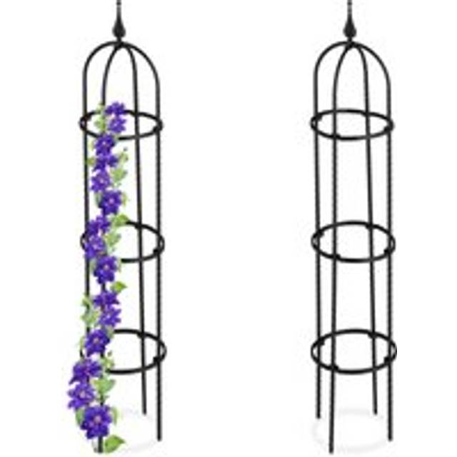 Relaxdays - Garden Obelisk, Set of 2, 100 cm Tall, Support for Climbing Plants, Free-Standing, Rose Cage, Metal, Black