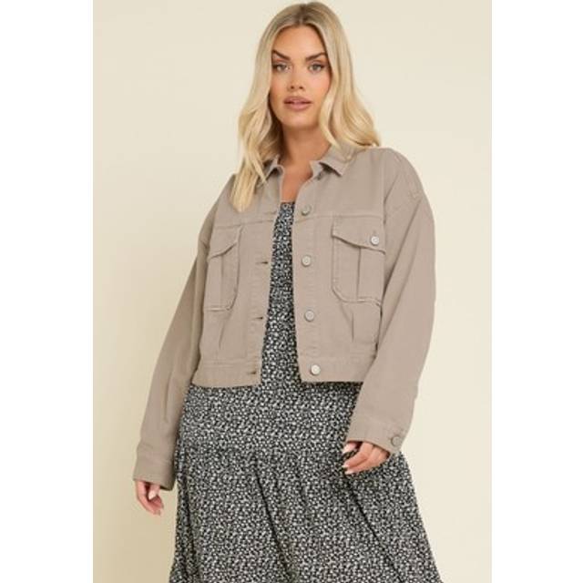 Yours Curve Brown Cropped Denim Jacket, Women's Curve & Plus Size, Yours - 26-28