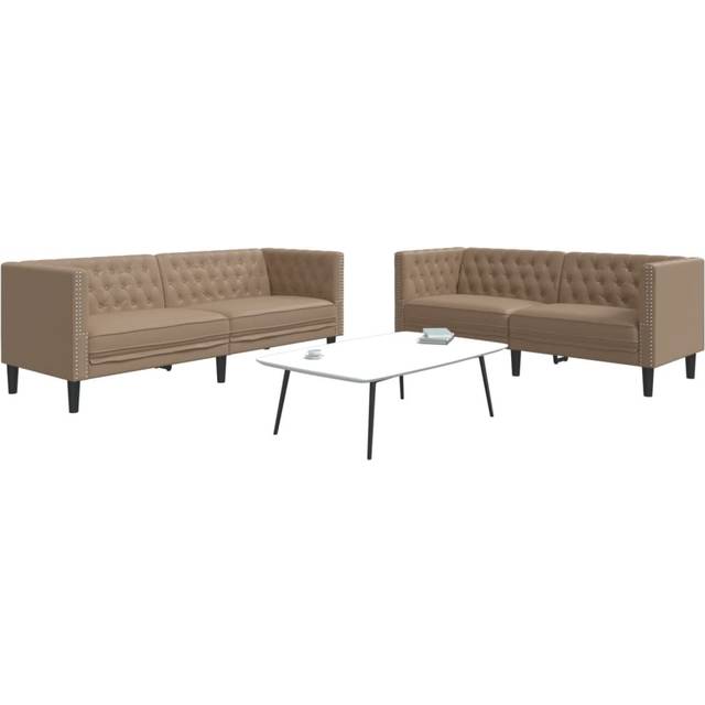 vidaXL Soffgrupp chesterfield 2 delar vinröd konstläder