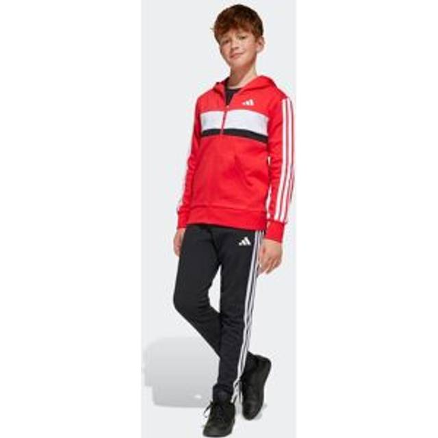 adidas Sportswear Junior Boys Seasonal Essentials Tiberio 3-Stripes Fleece Track Suit - Red, Pure Ruby/White, Size 7-8 Years - 7-8 YEARS